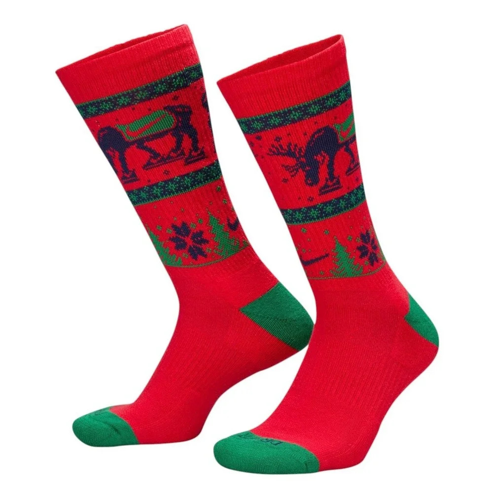 Nike Everyday Cushioned Crew Socks 4 Pair Holiday Moose Fair Isle Dri-Fit Medium